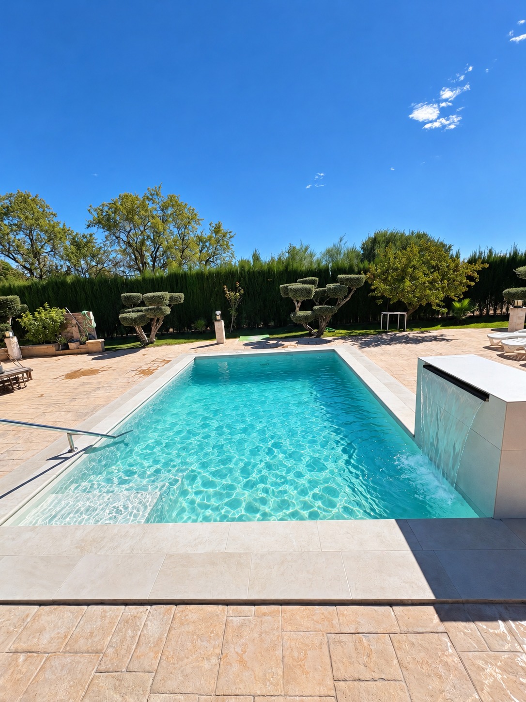 La piscina nueva de Villa Vega, con su escalera lateral real